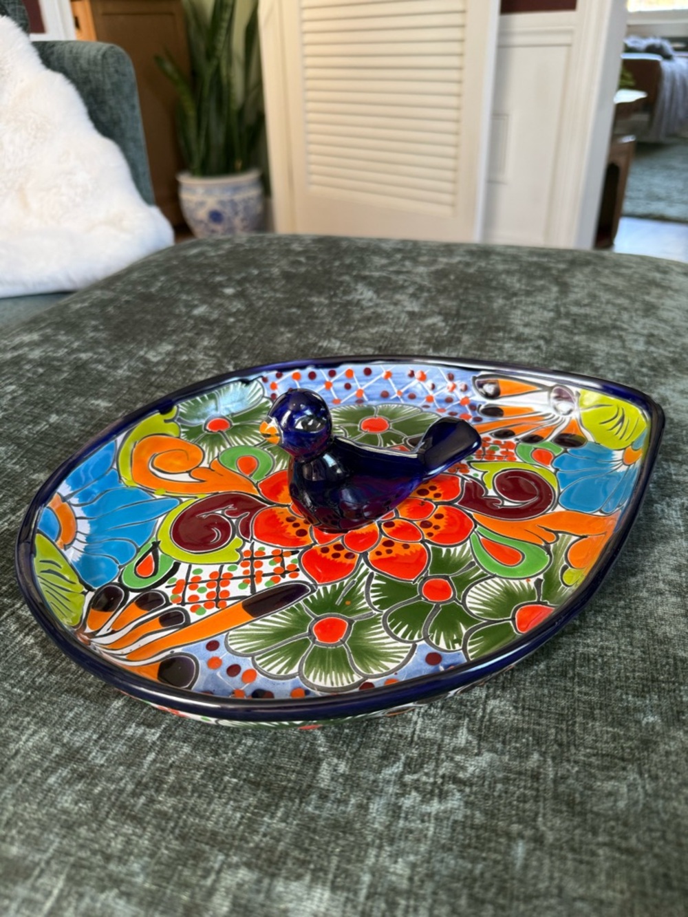 Artisan Ceramic Mexican Talavera Bird Appetizer Dish - Picture 4 of 9